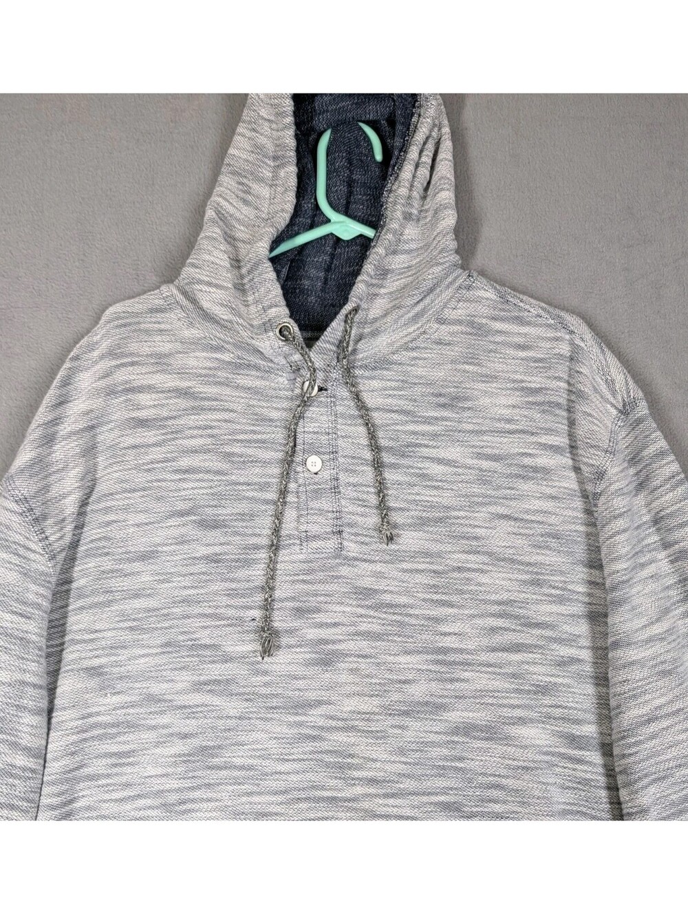 Bob Timberlake Men 2XL Gray Space Dye Henley Hoodie Cotton Pullover Outdoor Knit